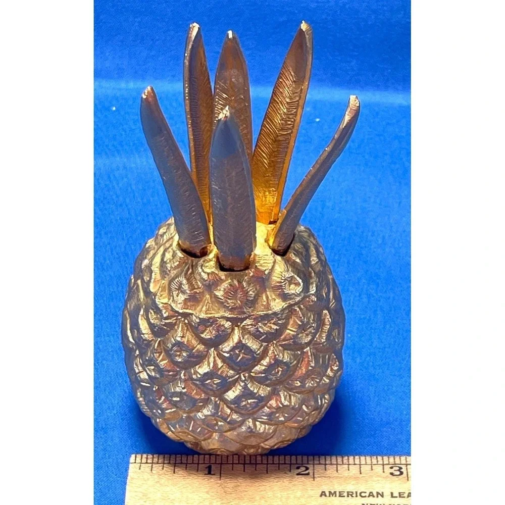 Ormolu Gold Pineapple Cocktail Fork Set 8 Picks MCM Hollywood Regency Metal